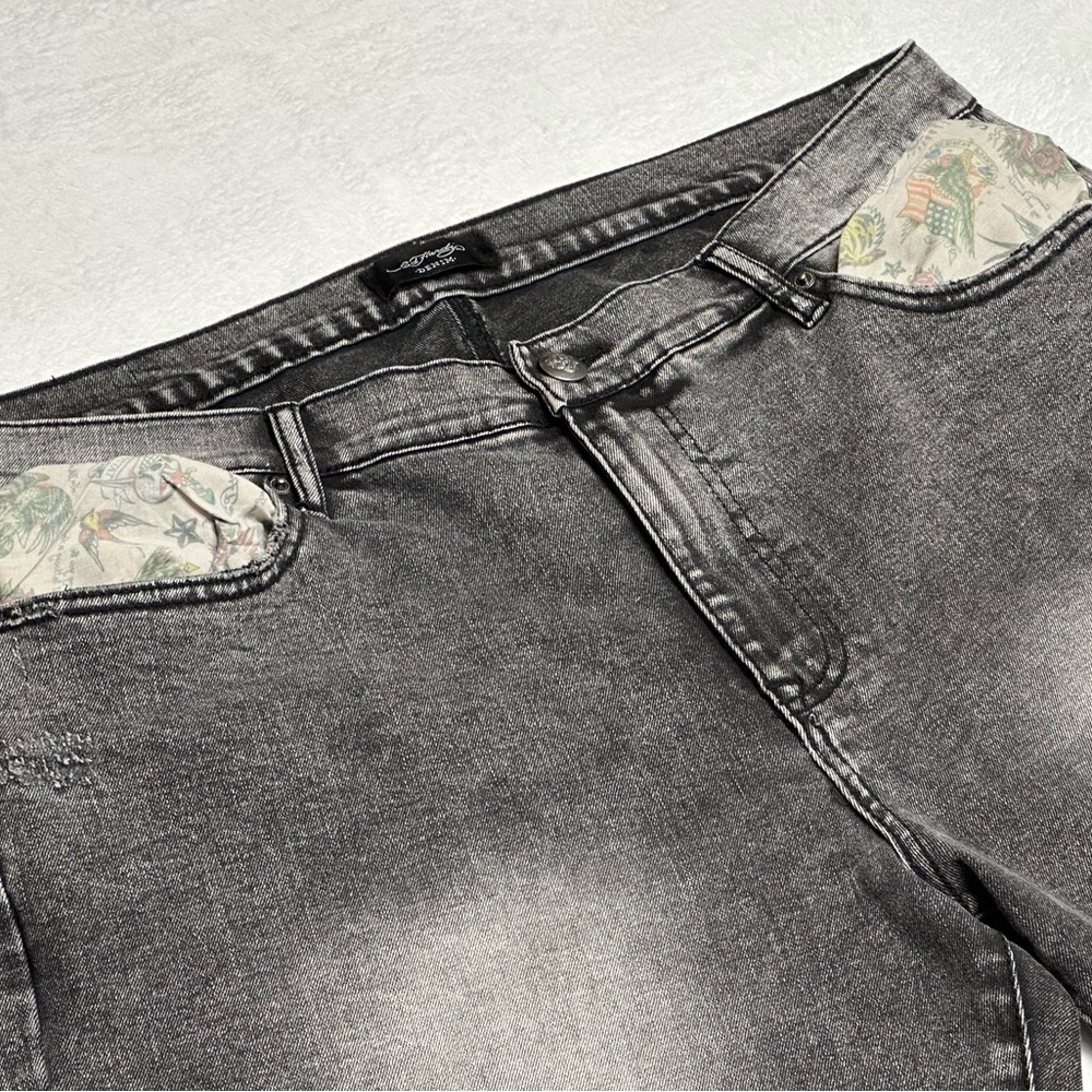 Ed Hardy Tiger Men's Jeans Slim Taper 39 x 31 Black/Grey Zipper-fly NWOT - Picture 8 of 15